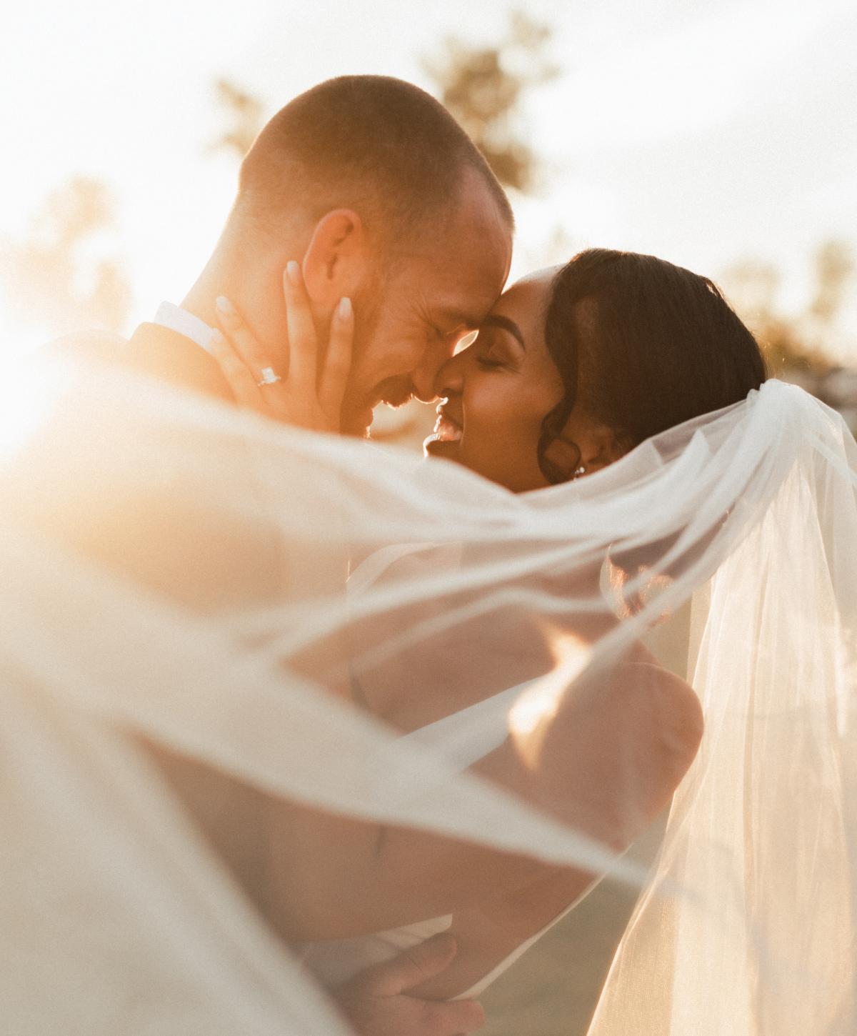 Bride and groom kissing